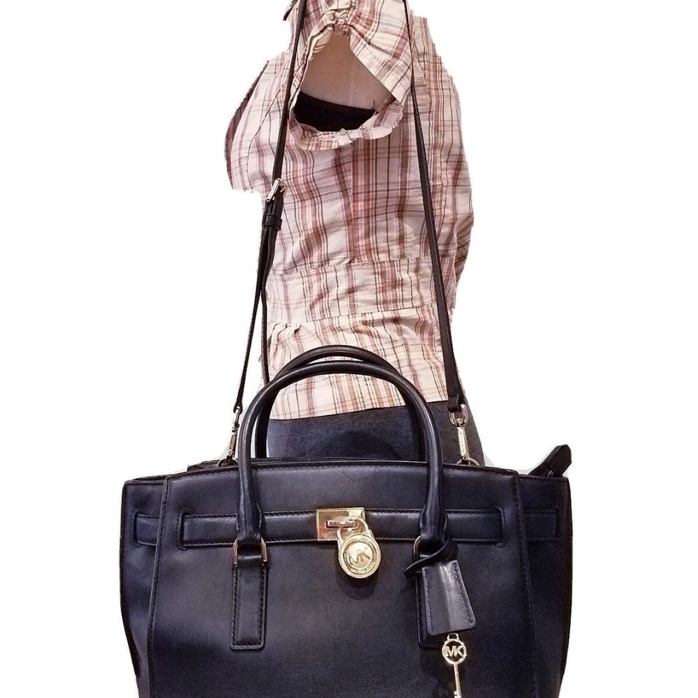 STUNNING MICHAEL KORS DOCTOR SATCHEL BLACK LEATHER PURSE HAND BAG PADLOC+ key